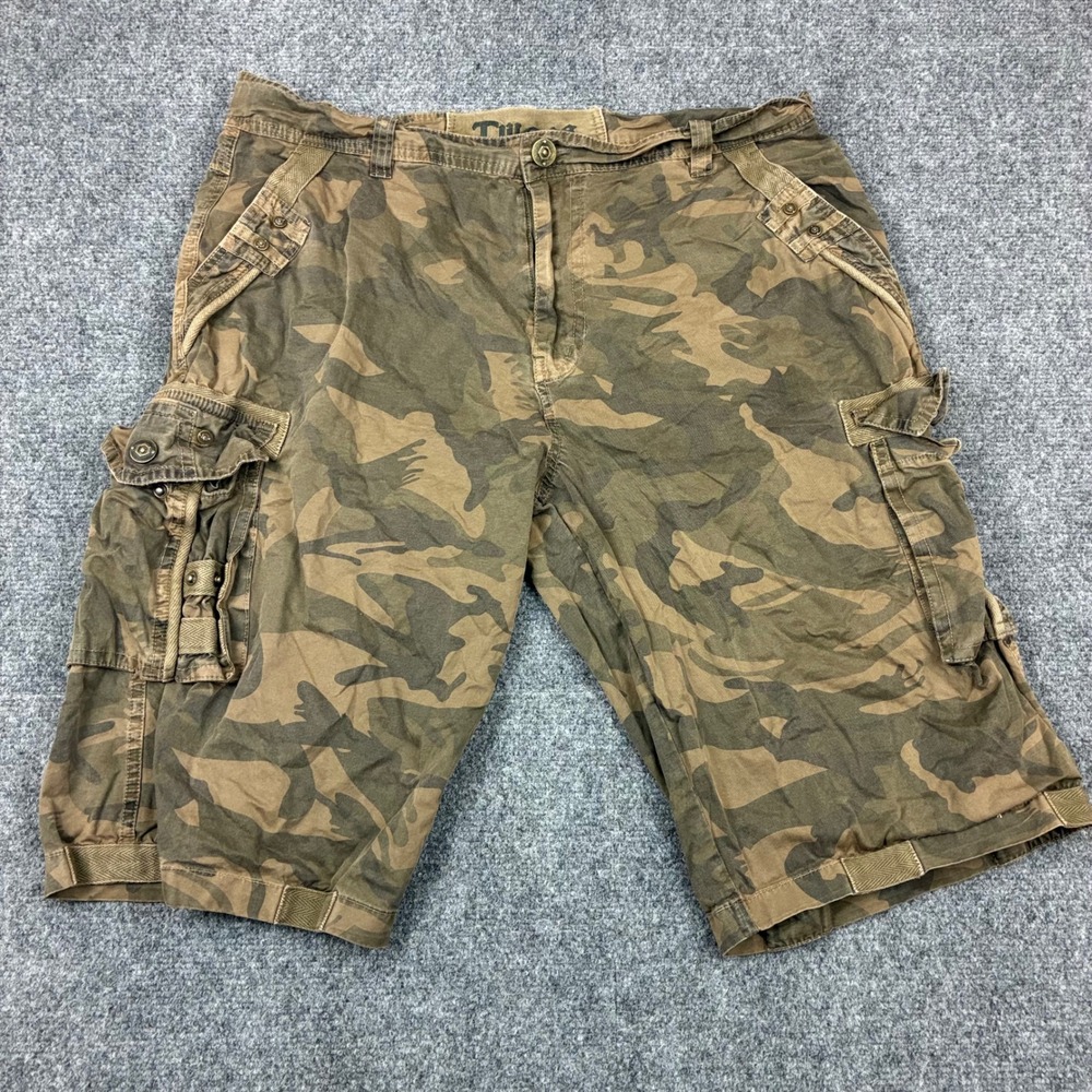 Twoce Mens Camo Cargo Shorts 34 Green Brown Woodland Camouflage Y2K Streetwear